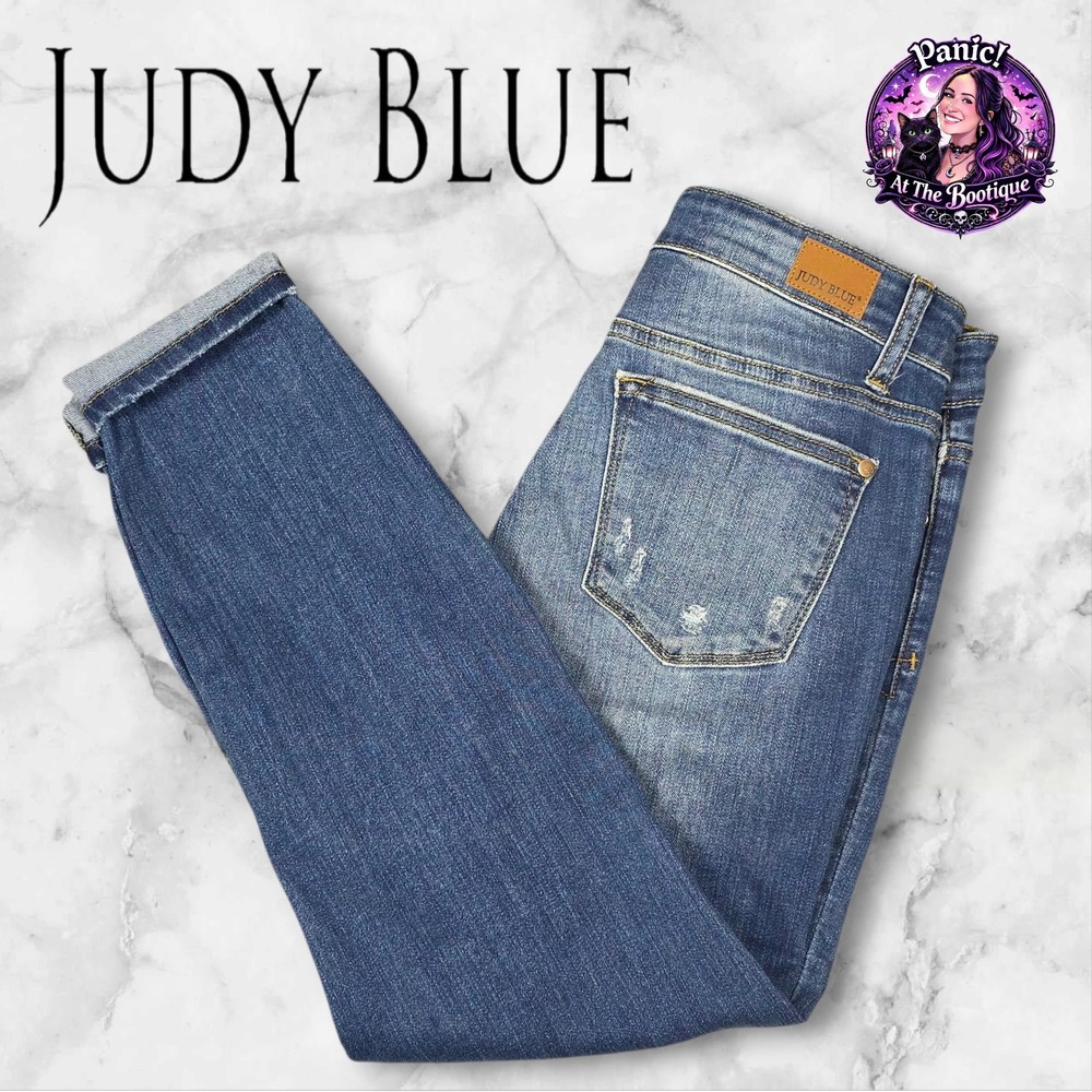 Judy Blue Relaxed Fit Jeans Women 9/29 Distressed Destroyed Denim Grunge Comfort